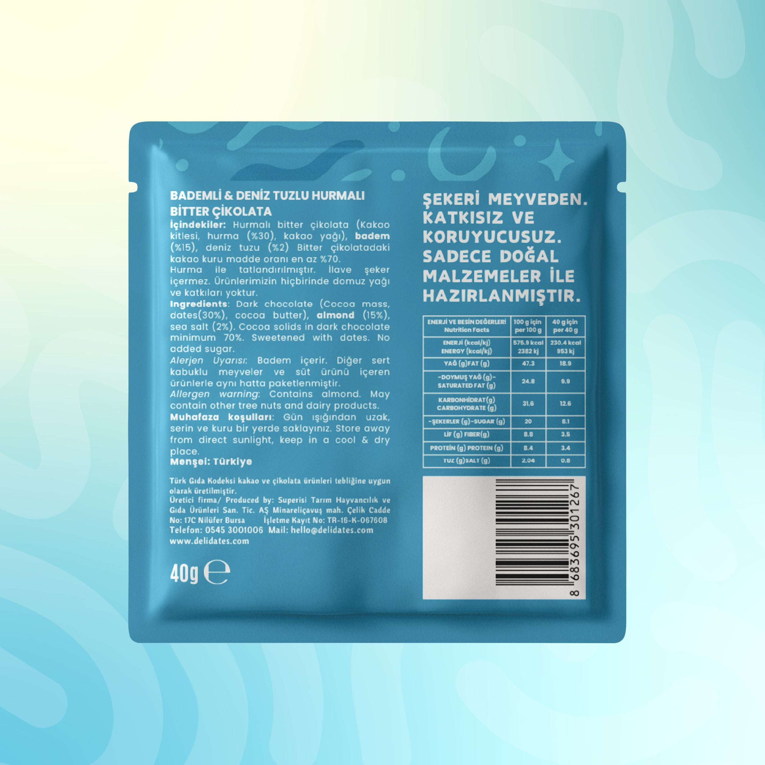 Delidates Bademli & Deniz Tuzlu Hurmalı Bitter Çikolata